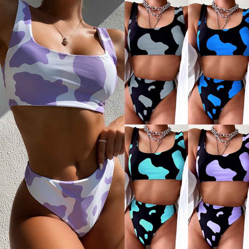 Cow Print High Waist Bikini