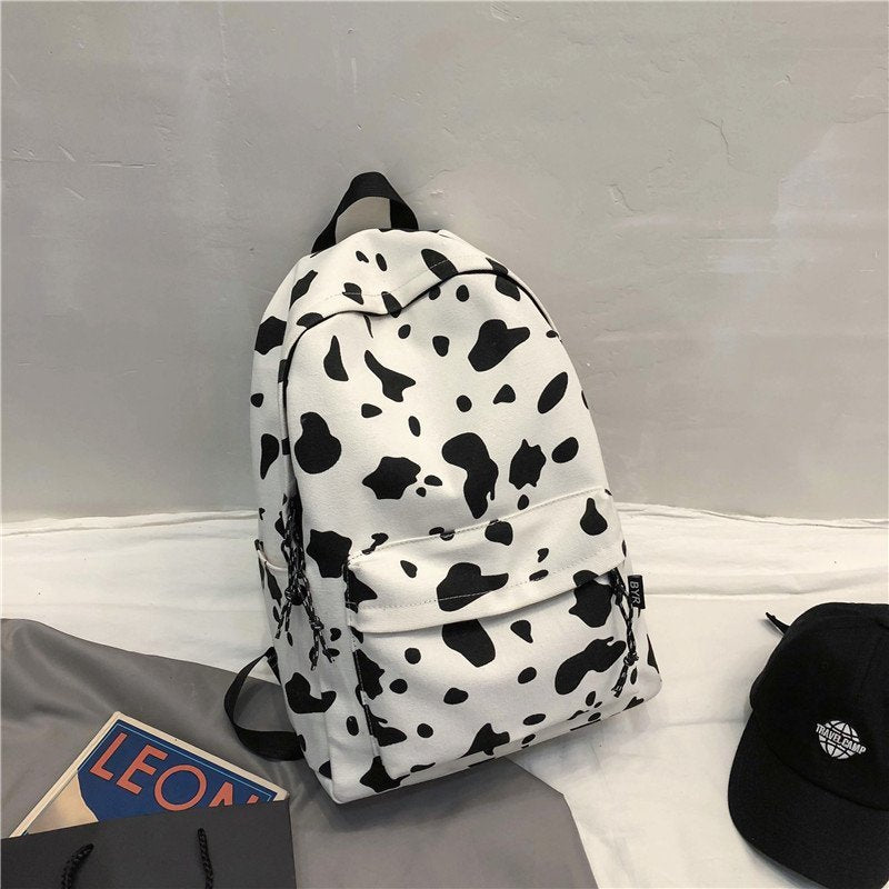 Cow Print Canvas Backpack w Plushie