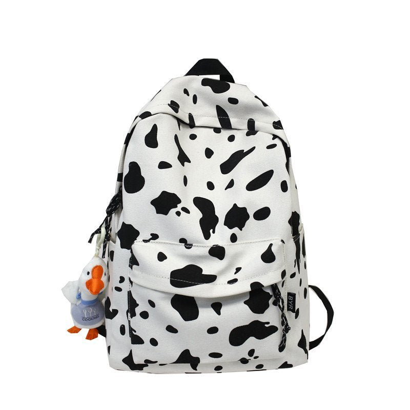 Cow Print Canvas Backpack w Plushie