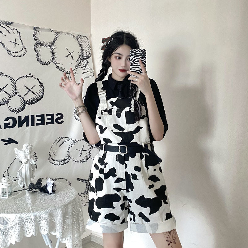 Harajuku Hip-Hop Cow Print - Overalls Jumpsuit