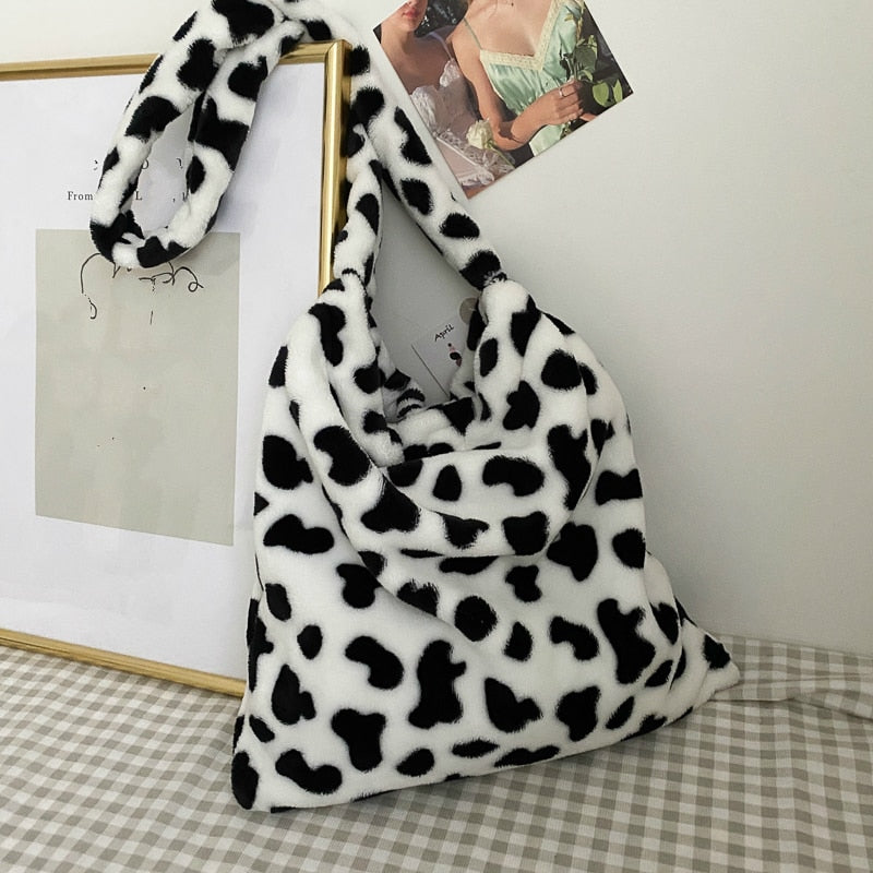 Furry Cow Print Handbag