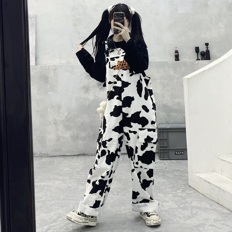 Harajuku Hip-Hop Cow Print - Overalls Jumpsuit