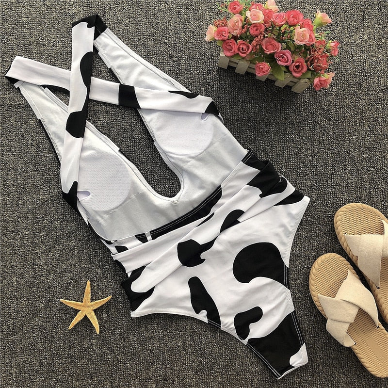 Cow print one piece swimsuit online