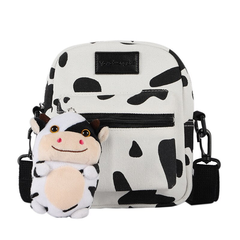 Cow Print Small Square Canvas Crossbody Bag