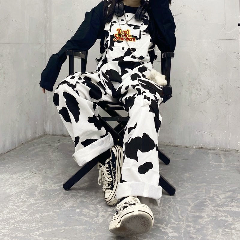 Harajuku Hip-Hop Cow Print - Overalls Jumpsuit