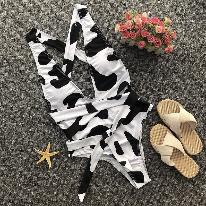 Cow Print One-Piece Swimsuit