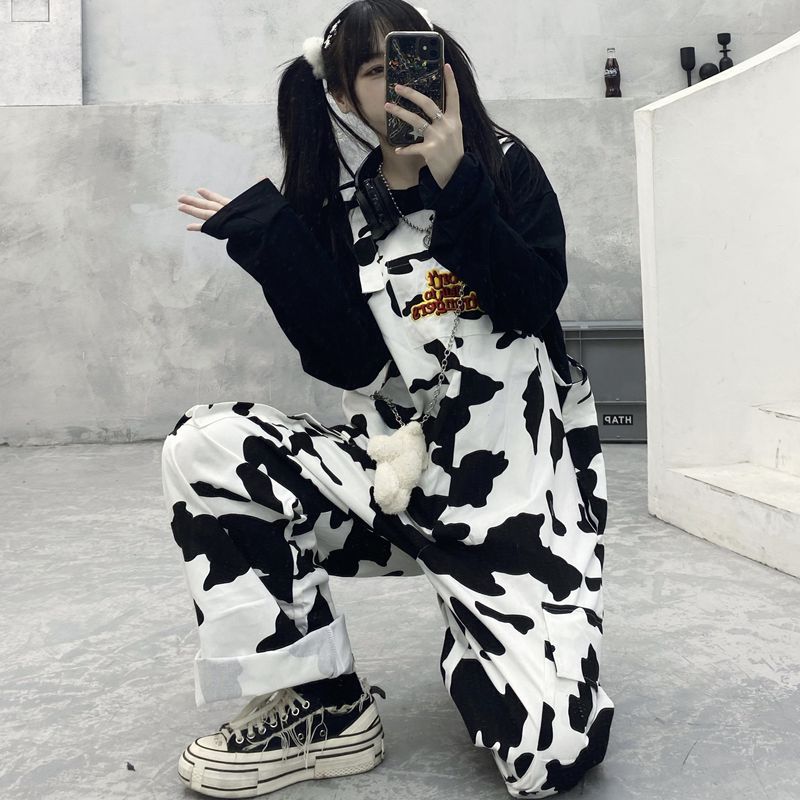 Harajuku Hip-Hop Cow Print - Overalls Jumpsuit