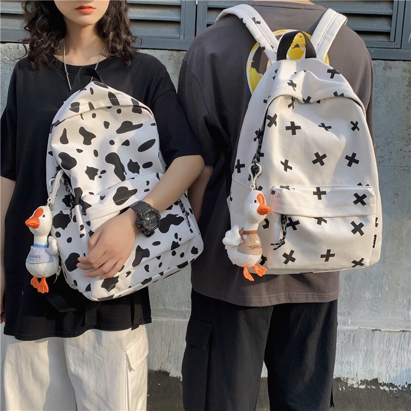 Cow Print Canvas Backpack w Plushie