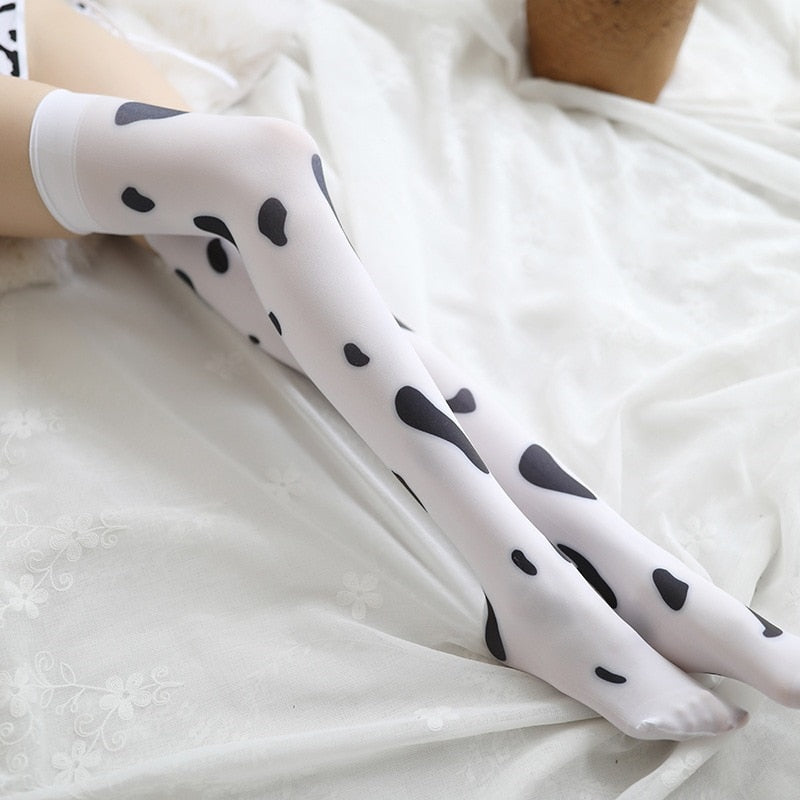 Cow Print Thigh High Stockings