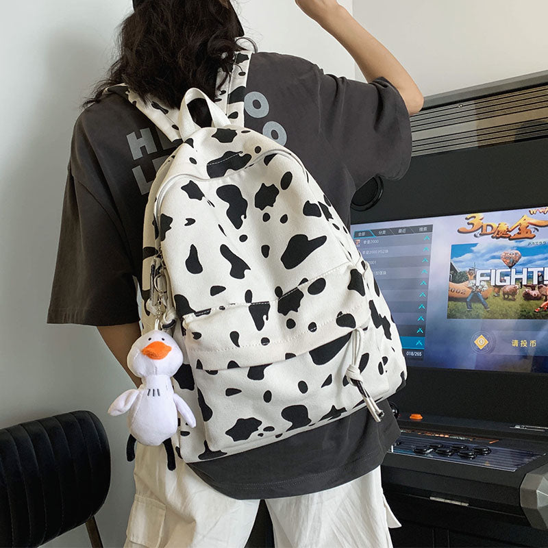 Cow Print Canvas Backpack w Plushie