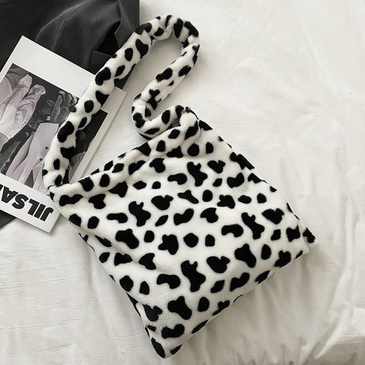 Furry Cow Print Handbag