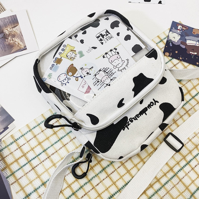 Cow Print Canvas Crossbody Bag