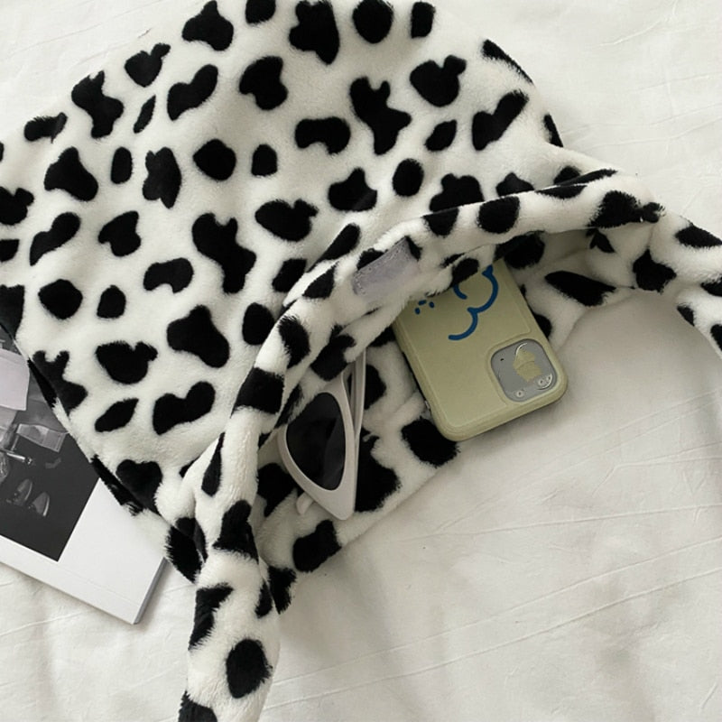 Furry Cow Print Handbag