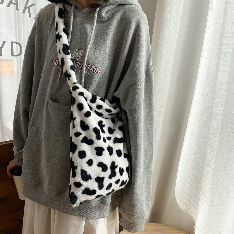 Furry Cow Print Handbag