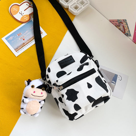 Cow Print Small Square Canvas Crossbody Bag