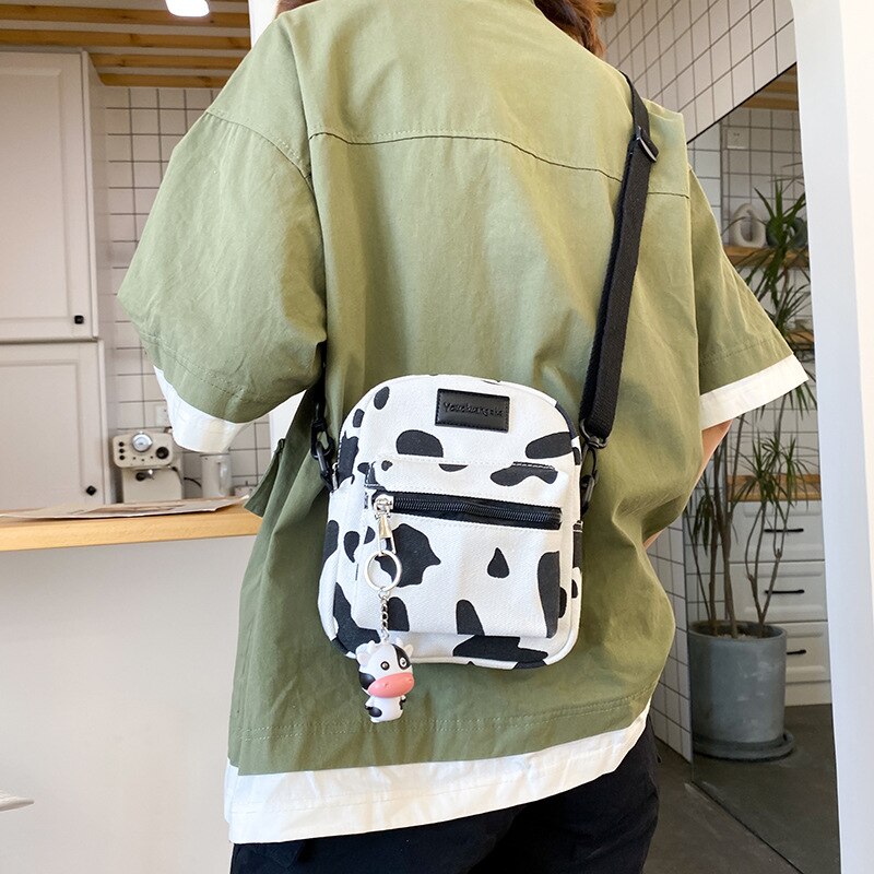 Cow Print Small Square Canvas Crossbody Bag