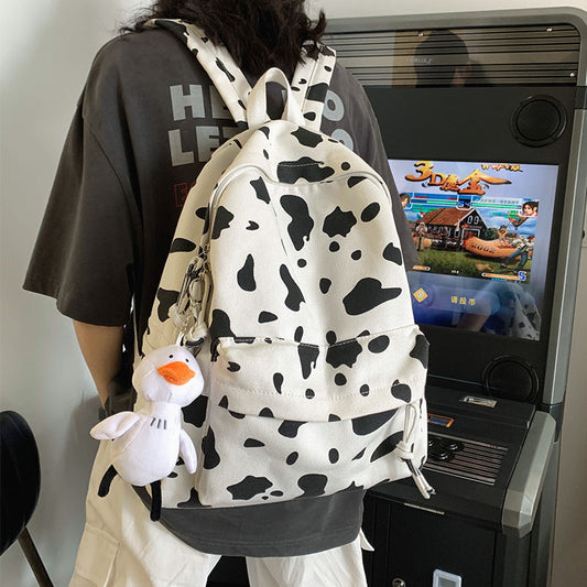 Cow Print Canvas Backpack w Plushie