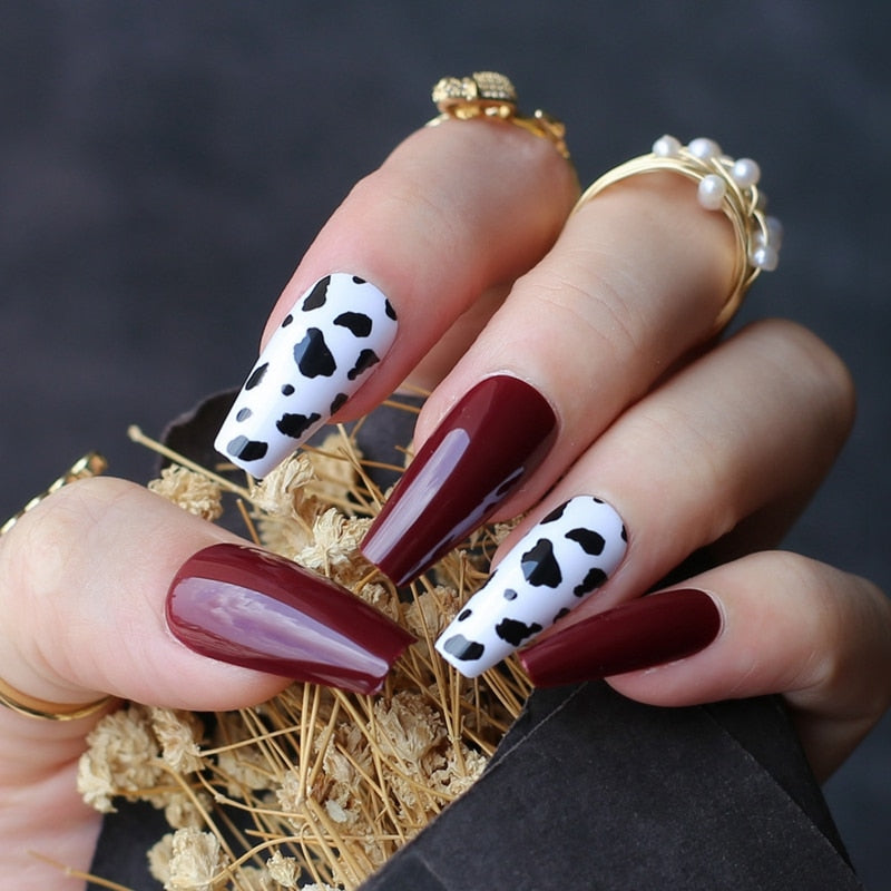 Cow Print Acrylic Nails