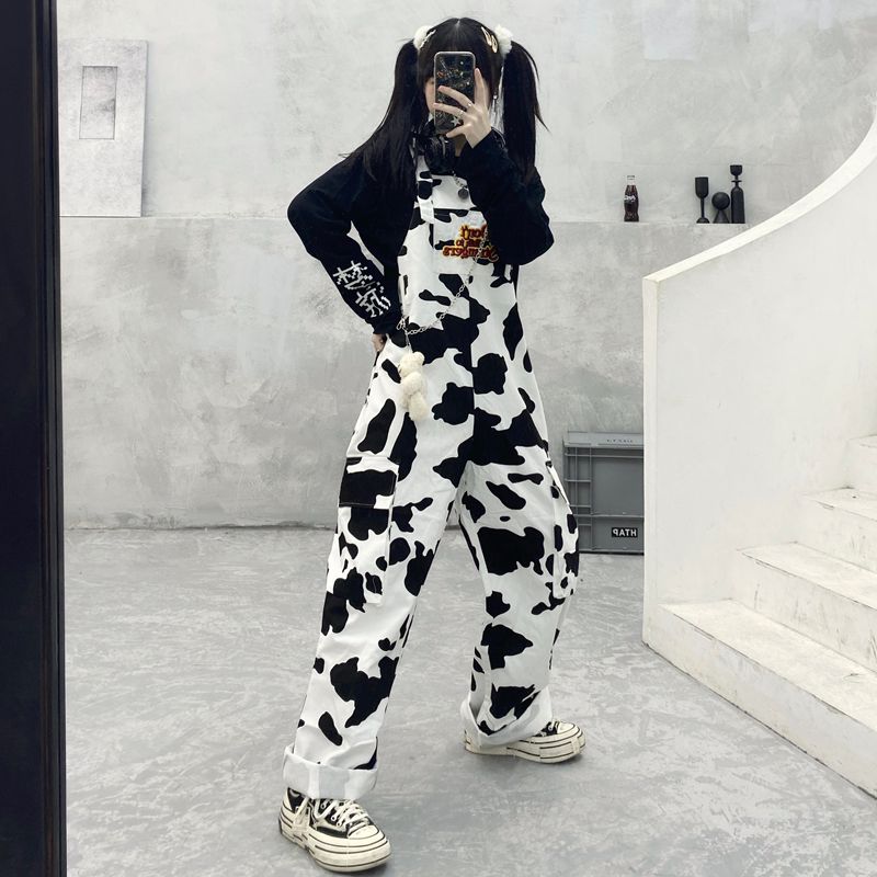 Harajuku Hip-Hop Cow Print - Overalls Jumpsuit