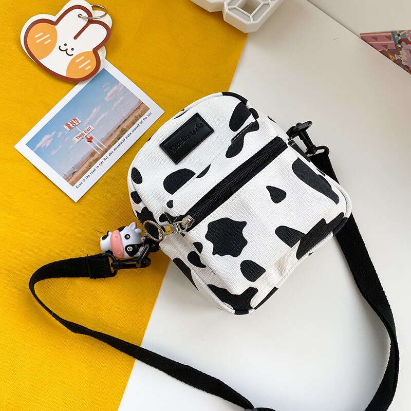 Cow Print Small Square Canvas Crossbody Bag