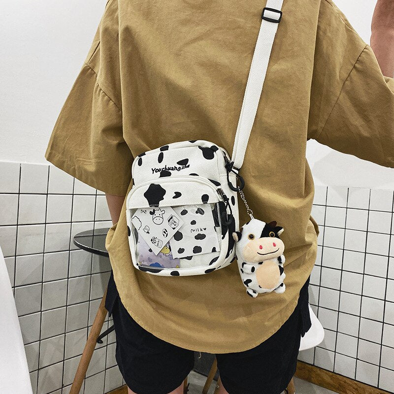 Cow Print Canvas Crossbody Bag