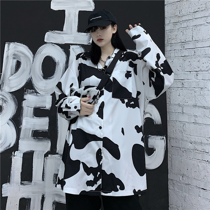 Deeptown Cow Print Button Up Shirt